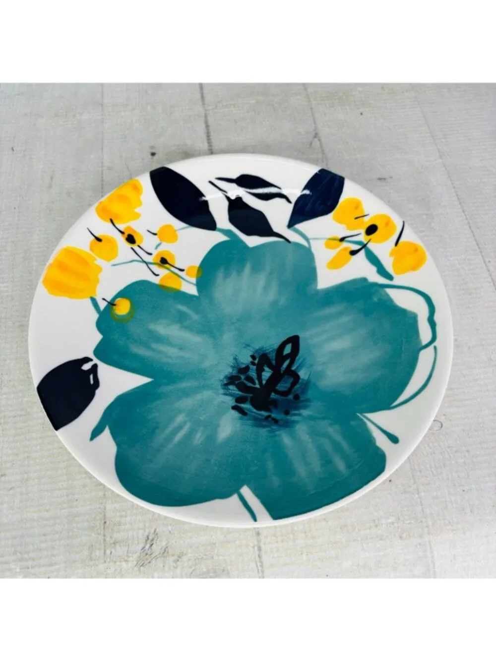 Baum Brothers BELLA FLORAL Turquoise Yellow Floral Salad Lunch Plates Set of 4